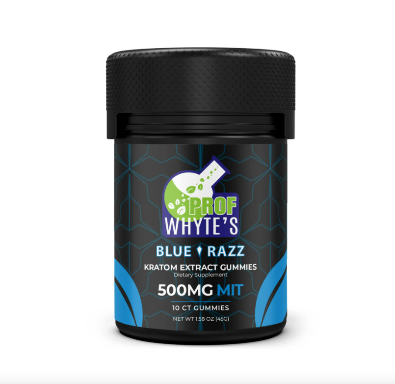 Prof Whyte's Blue Razz Kratom Extract Gummies 50 MIT per gummy 500MIT Total 10ct gummies