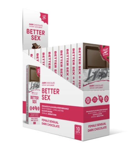 Female Sensual Dark Chocolate Bars - Female Enhancment - Better Sex (Box of 10) -Display