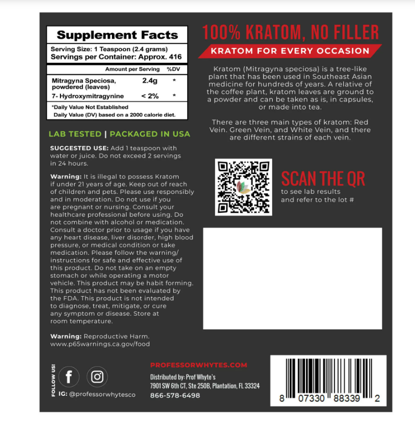 Prof Whyte’s Calm – Red Vein Kratom Powder (Premium Grade)